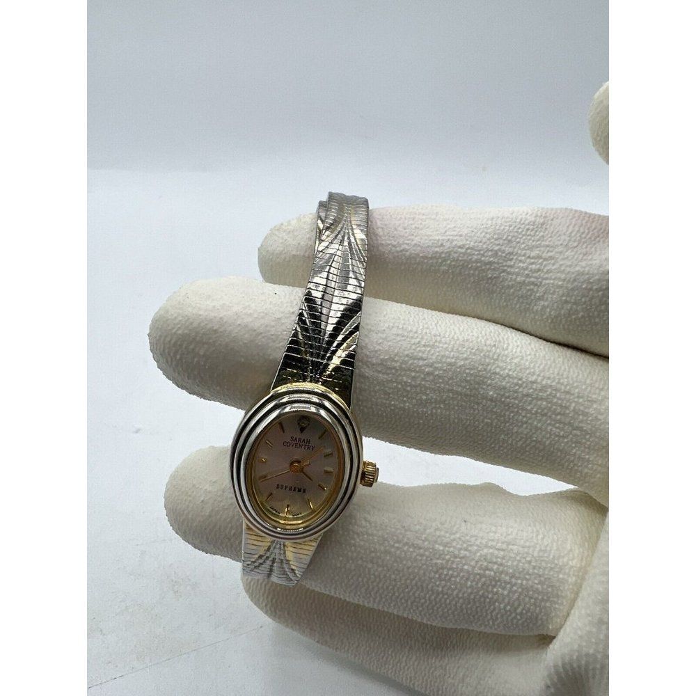 Sarah Coventry Supreme Metal Band Gold Silver Tone Ladies Watch Diamond Chip - Picture 4 of 6